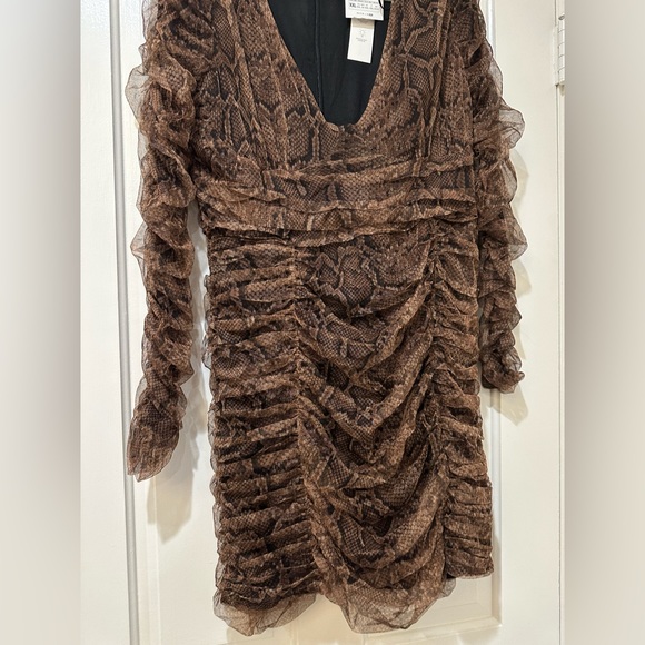 Zara blogger long sleeve tulle.snake print ruched dress - Picture 10 of 11